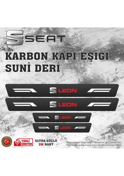 Seat Leon Uyumlu Deri Karbon Kapı Eşiği Koruyucu Bant 4 Adet