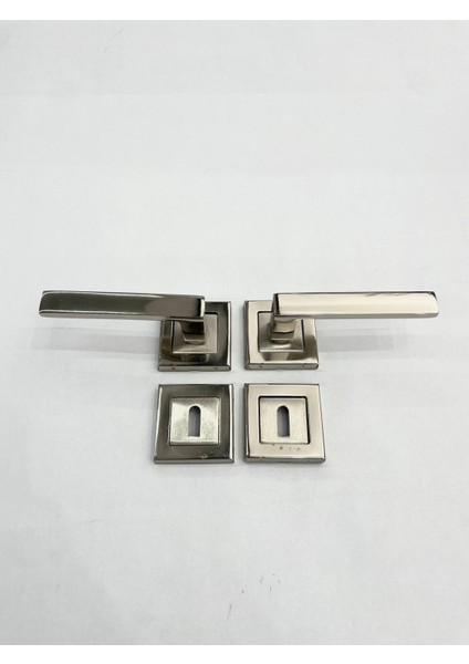Nikel Inox Oda Kapı Kolu - Kare Rozetli - 1 Takım No : 10
