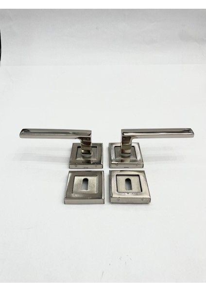 Nikel Inox Oda Kapı Kolu - Kare Rozetli - 1 Takım No : 10 fiyatları