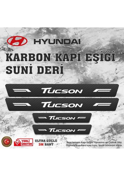 Hyundai Tuscon Uyumlu Deri Karbon Kapı Eşiği Koruyucu Bant 4 Adet