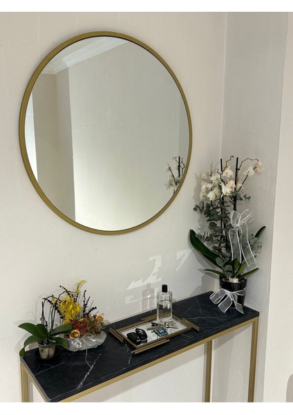 Altın Renkli Yuvarlak Dekoratif Ayna 80 cm Çap fiyatları
