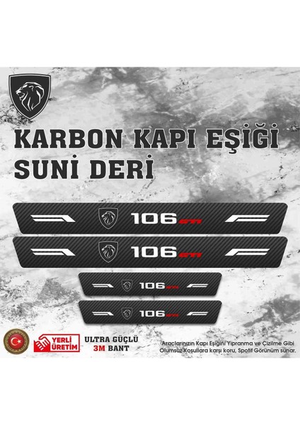 Peugeot 106 Gti Uyumlu Deri Karbon Kapı Eşiği Koruyucu Bant 4 Adet