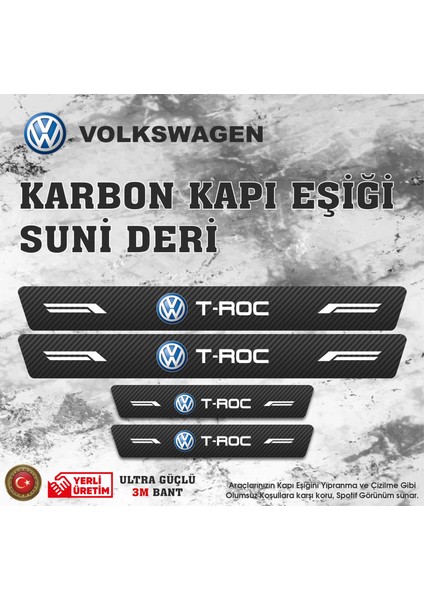 Volkswagen T Roc Uyumlu Deri Karbon Kapı Eşiği Koruyucu Bant 4 Adet