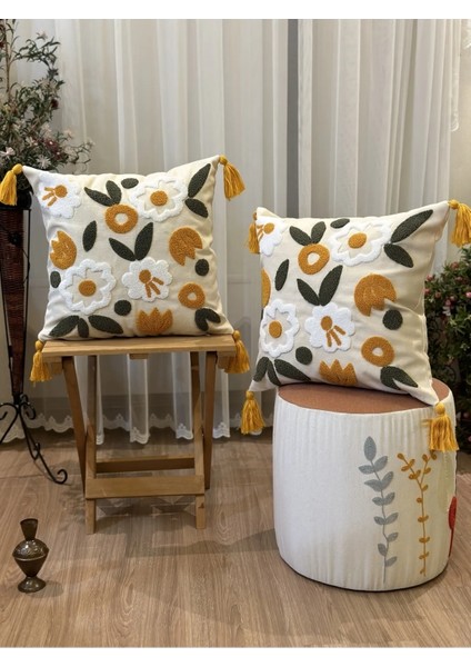 4'lü Çiçekli Punch Işlemeli Nakışlı Dekoratif Premium Kırlent Kılıfı fiyatları