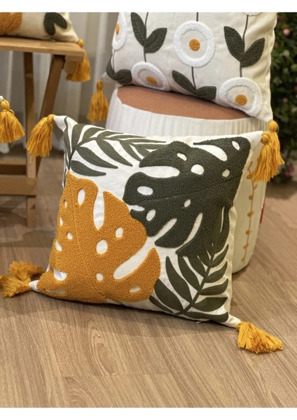 4'lü Çiçekli Punch Işlemeli Nakışlı Dekoratif Premium Kırlent Kılıfı fırsatları