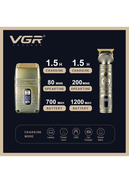 V-649 Elektrikli Erkek Tıraş Makinesi Şarj Edilebilir Akülü Profesyonel Saç Düzeltici Seti