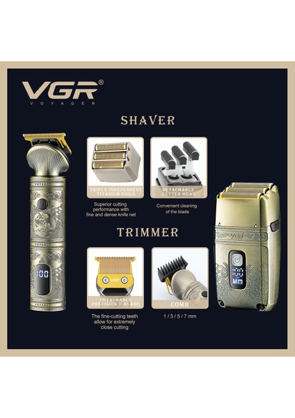 V-649 Elektrikli Erkek Tıraş Makinesi Şarj Edilebilir Akülü Profesyonel Saç Düzeltici Seti fırsatları