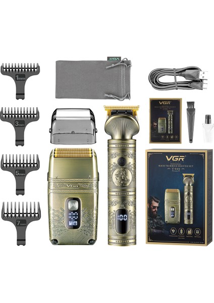 V-649 Elektrikli Erkek Tıraş Makinesi Şarj Edilebilir Akülü Profesyonel Saç Düzeltici Seti