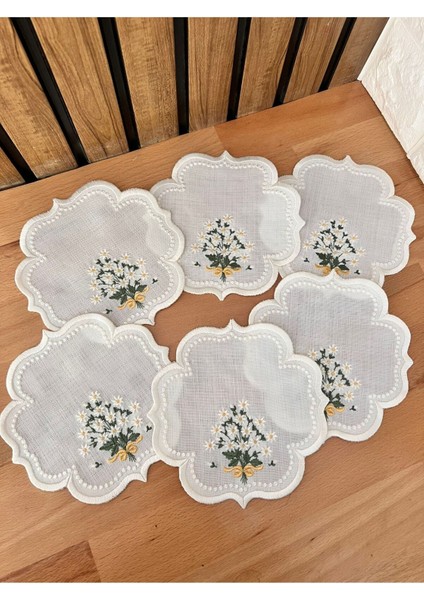 Papatya Desenli Puanlı Kokteyl Peçete, Zarif ve Şık 6'lı Set