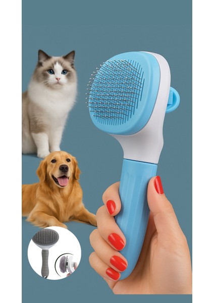 Kedi ve Köpek Tüy Toplayıcı Tarak – Kendini Temizleyen Otomatik Düğmeli Fırça