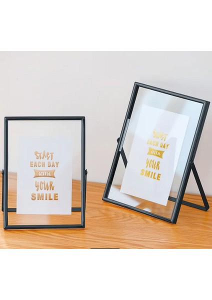 10X15 cm ve 13X18 cm Siyah Metal Çerçeve! Şık Dekoratif Fotoğraf Çerçevesi! Ayaklı Çift Camlı Çerçeve