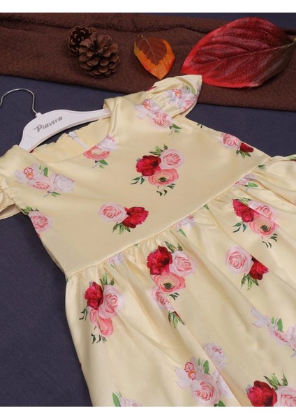 Kız Çocuk Prenses Model Elbise Çiçek Motifli Elbise
