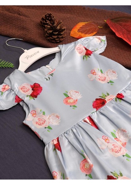 Kız Çocuk Prenses Model Elbise Çiçek Motifli Elbise