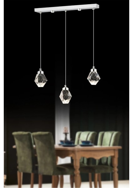 Istanbul Avize Kabarcıklı Yemek Masası Liya 3'lü Gümüş Kumandalı 3 Renk Ledli Modern LED Avize fiyatları