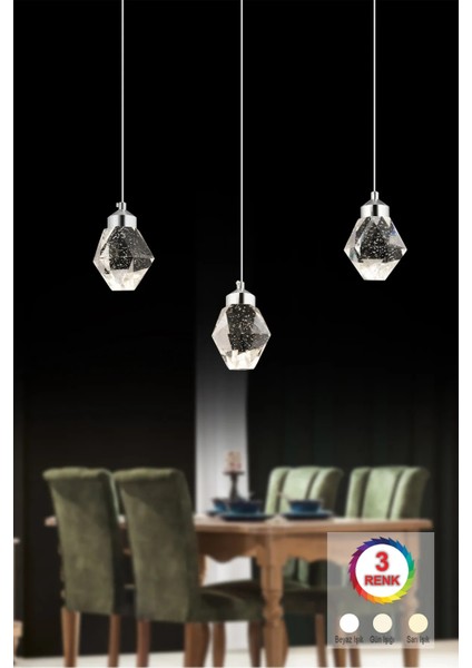 Istanbul Avize Kabarcıklı Yemek Masası Liya 3'lü Gümüş Kumandalı 3 Renk Ledli Modern LED Avize indirimleri