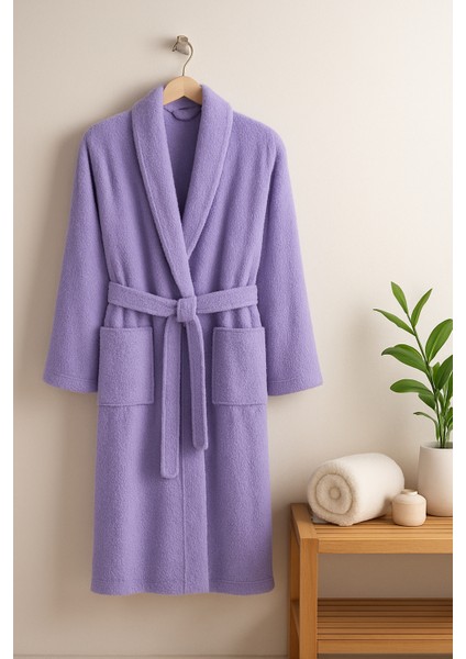Unisex Büyük Beden Şalyaka Model Bornoz-Banyo-Sauna-Wellness Spa-Hamam-Pamuklu-3xl 4xl-Lila fiyatları