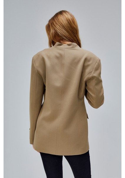 Koyu Haki Salaş Kesim Düğme Detaylı Dokuma Blazer Ceket indirimleri