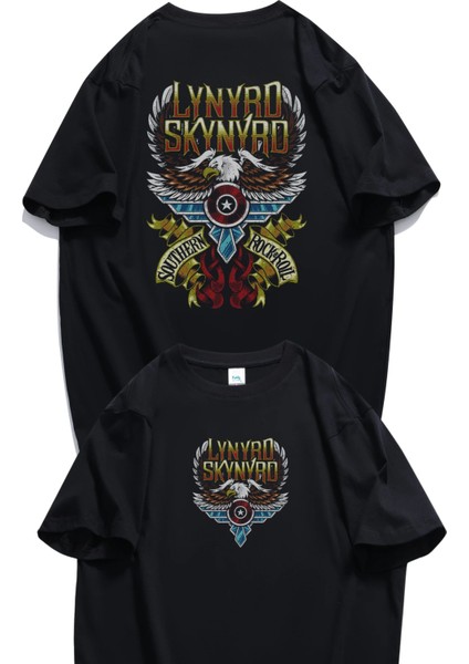 Unisex Lynyrd Skynyrd Rock Roll Sırt Baskılı Tişört,oversize Rock Band Temalı Bisiklet Yaka T-Shirt