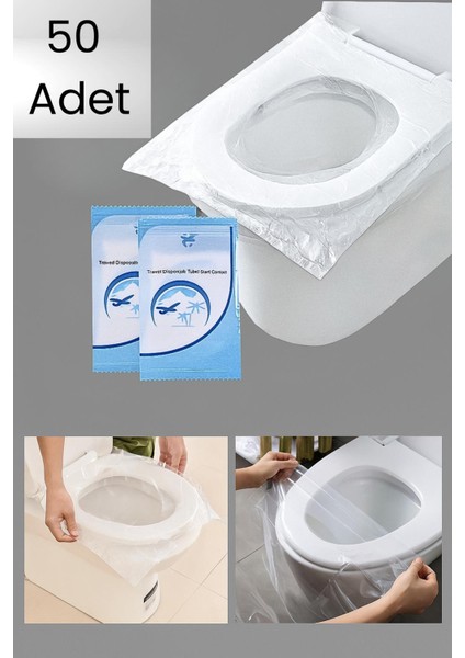 50 Adet Tek Kullanımlık Tuvalet Klozet Örtüsü – Hijyenik Seyahat Tipi, Su Geçirmez Koruyucu Kapak