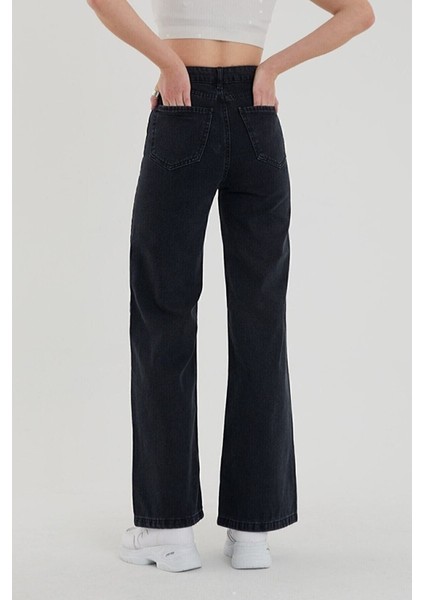 Kadın Solmayan Siyah Yüksel Bel Bol Paça Jeans Palazzo Pantolon modelleri