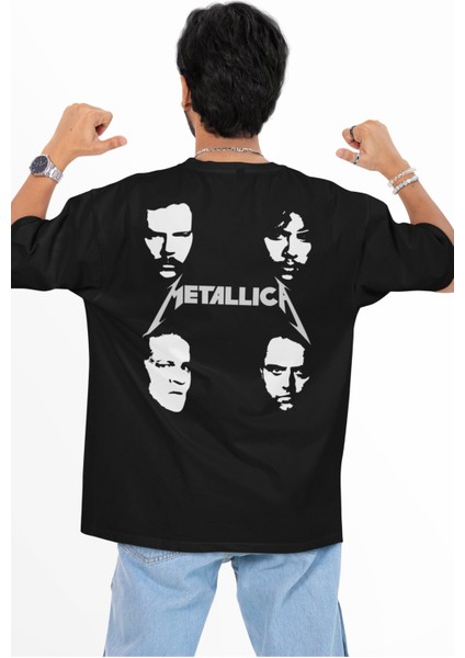 Unisex Metallica Members Face Sırt Baskılı Tişört, Oversize Rock Band Temalı T-Shirt modelleri