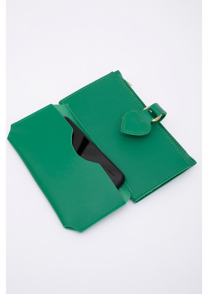 Çimen Yeşili SHK65 Yumuşak Suni Deri Kalpli Çıtçıtlı Telefon Bozuk ve Kağıt Para Bölmeli Kartlıklı Cüzdan modelleri