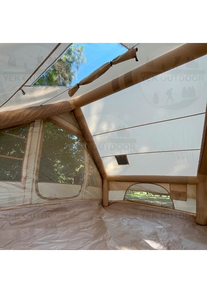 210D Oxford 6 Kişilik 4 Mevsim Soba Çıkışlı Şişme Kamp Çadırı – Pompalı, 210X300X190 cm