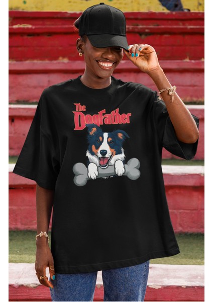 Unisex The Dogfather Baskılı Tişört, Oversize Komik Köpek Temalı Bisiklet Yaka T-Shirt fiyatları