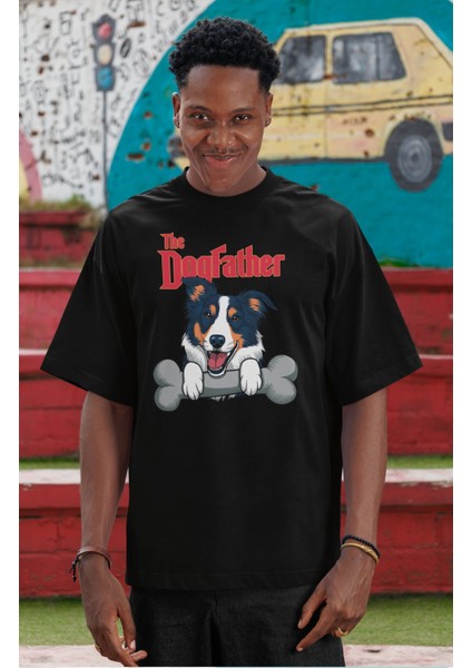 Unisex The Dogfather Baskılı Tişört, Oversize Komik Köpek Temalı Bisiklet Yaka T-Shirt modelleri
