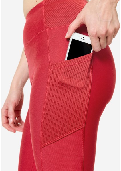 Domyos Kadın Cepli Spor Taytı - Koyu Kırmızı indirimleri