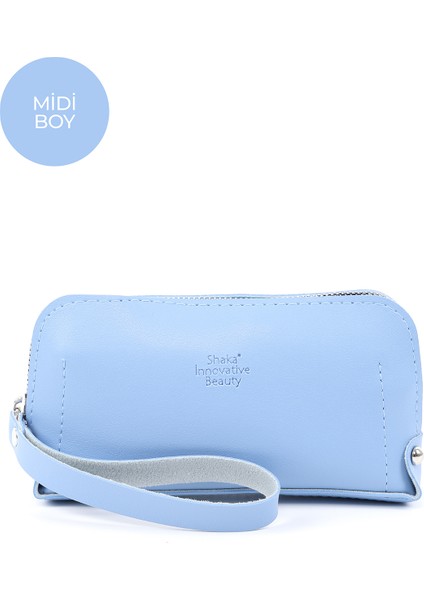 Mavi SHK222 Suni Deri, Fermuarlı ,4 Bölmeli ,askılı Telefon Cüzdanı ve El Çantası