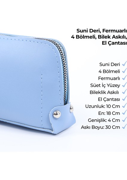 Mavi SHK222 Suni Deri, Fermuarlı ,4 Bölmeli ,askılı Telefon Cüzdanı ve El Çantası