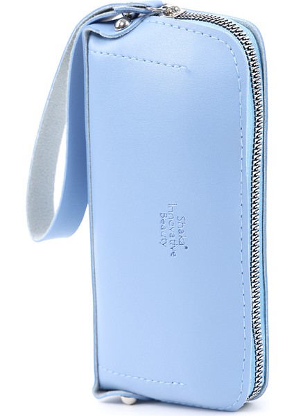 Mavi SHK222 Suni Deri, Fermuarlı ,4 Bölmeli ,askılı Telefon Cüzdanı ve El Çantası