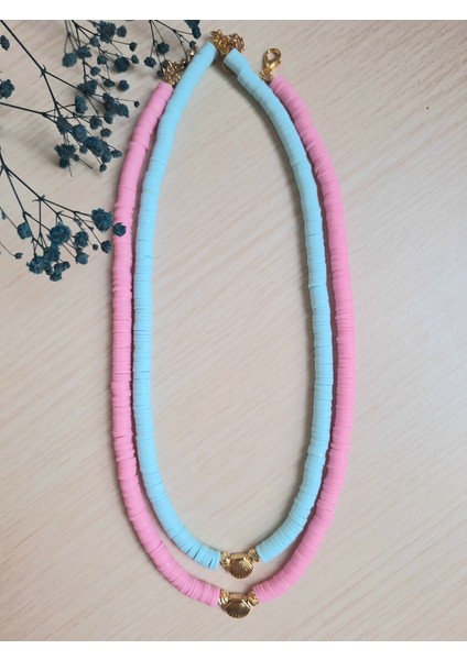Fimo Boncuk Deniz Kabuğu Kolye Pembe