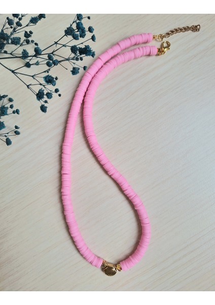 Fimo Boncuk Deniz Kabuğu Kolye Pembe