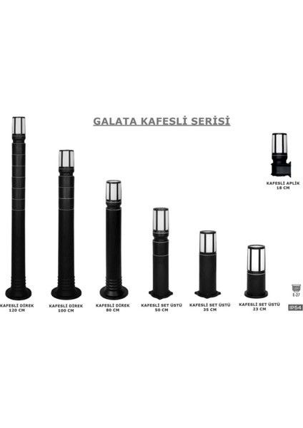 50 cm Kafesli Bahçe Direği, Set Üstü, 220V, E27, IP54, Siyah indirimleri