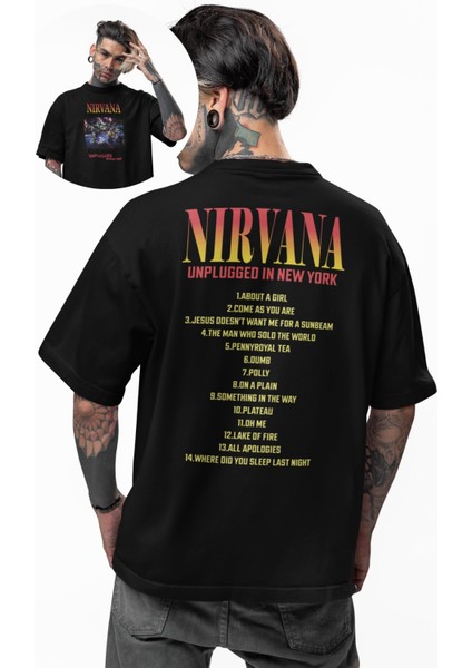 Unisex Nirvana Unplugged In New York Sırt Baskılı Tişört, Oversize Rock Band Temalı T-Shirt
