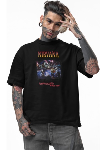 Unisex Nirvana Unplugged In New York Sırt Baskılı Tişört, Oversize Rock Band Temalı T-Shirt fiyatları