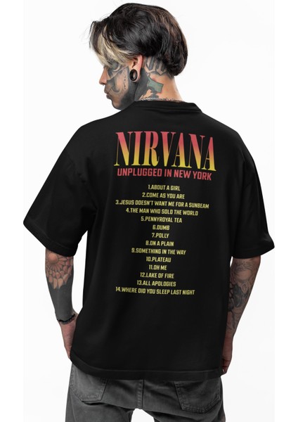 Unisex Nirvana Unplugged In New York Sırt Baskılı Tişört, Oversize Rock Band Temalı T-Shirt modelleri