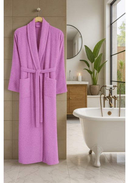 Unisex Büyük Beden Şalyaka Model Bornoz-Banyo-Sauna-Wellness Spa-Hamam-Pamuklu-3xl 4xl-Gül Kurusu
