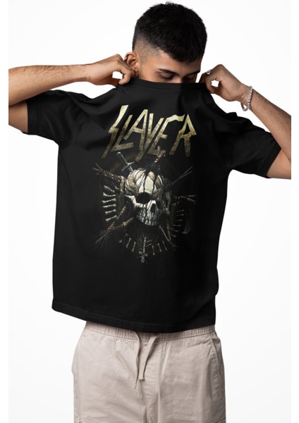 Unisex Slayer Ense Baskılı Tişört, Oversize Rock Band Temalı Bisiklet Yaka T-Shirt modelleri