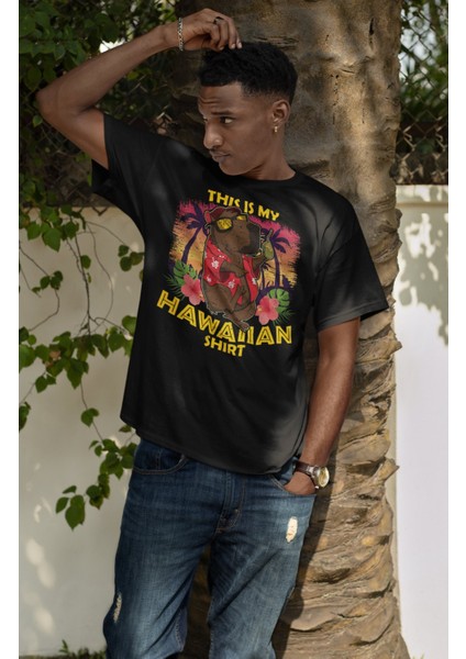 Unisex This Is My Hawaiian Shirt Yazılı Tişört, Oversize Capybara Temalı Bisiklet Yaka T-Shirt modelleri