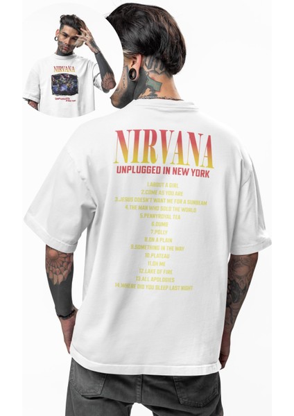 Unisex Nirvana Unplugged In New York Sırt Baskılı Tişört, Oversize Rock Band Temalı T-Shirt