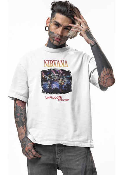 Unisex Nirvana Unplugged In New York Sırt Baskılı Tişört, Oversize Rock Band Temalı T-Shirt fiyatları
