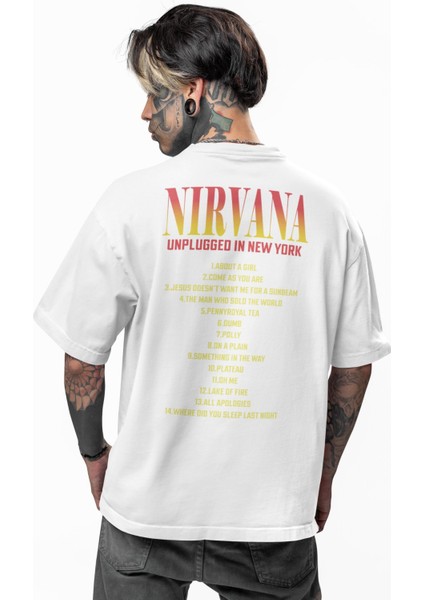 Unisex Nirvana Unplugged In New York Sırt Baskılı Tişört, Oversize Rock Band Temalı T-Shirt modelleri
