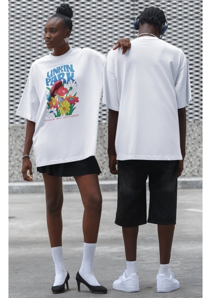 Unisex Renkli Linkin Park Baskılı Tişört, Oversize Rock Band Temalı Bisiklet Yaka T-Shirt fiyatları