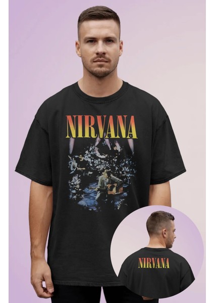 Unisex Nirvana Ense Baskılı Tişört, Oversize Rock Band Temalı Bisiklet Yaka T-Shirt
