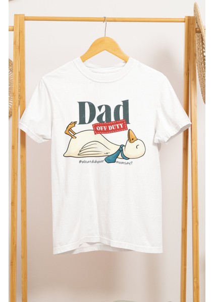 Unisex Dad Off Duty Baskılı Tişört, Oversize Komik Baskı Temalı Bisiklet Yaka T-Shirt
