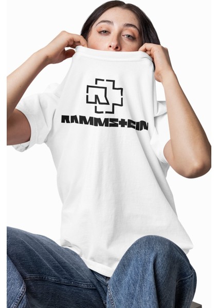Unisex Rammstein Sırt Baskılı Tişört, Oversize Rock Band Temalı Bisiklet Yaka T-Shirt fiyatları