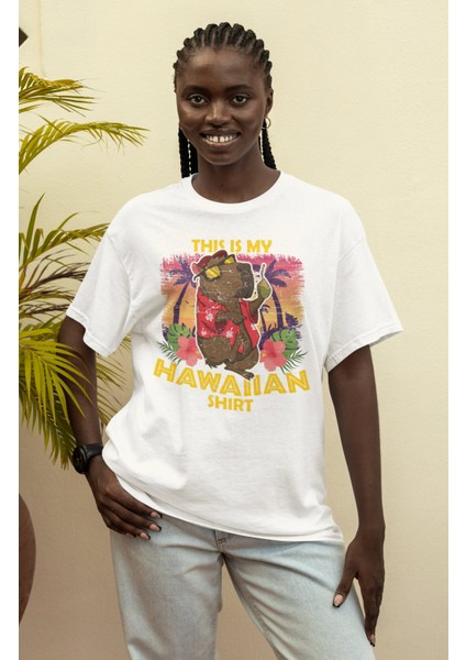 Unisex This Is My Hawaiian Shirt Yazılı Tişört, Oversize Capybara Temalı Bisiklet Yaka T-Shirt fiyatları